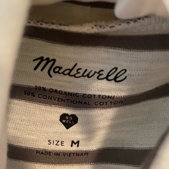 MADEWELL whisper cotton turtleneck t shirt. Cream and gray stripe. Size M. EUC - Picture 2 of 3